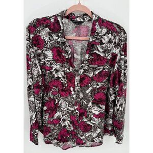 Rock & Republic Floral Long Sleeve Front Pocket Button Down Blouse
